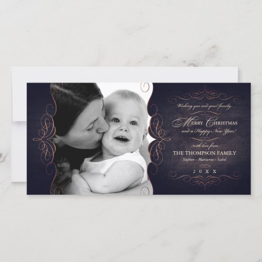 ヴィンテージスクロールChalkboardクリスマスフォトカード シーズンカード (正面)