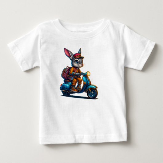 ヴィンテージスクーターうさぎキッズTシャツ ベビーTシャツ (正面)