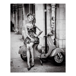 ヴィンテージスクーター | girl on scooter poster |パリ ポスター