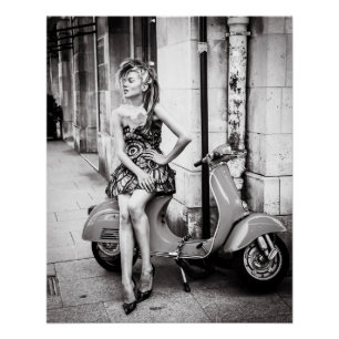 ヴィンテージスクーター girl on scooter poster パリ ポスター