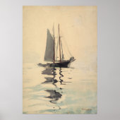 ヴィンテージスクーナーシルボートウォーター絵画カラー ポスター (正面)