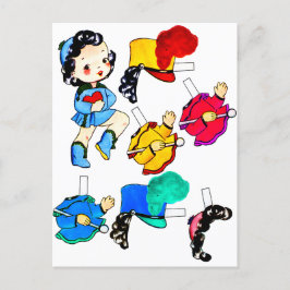 ヴィンテージスクールバンドガール紙人形カットアウト ポストカード