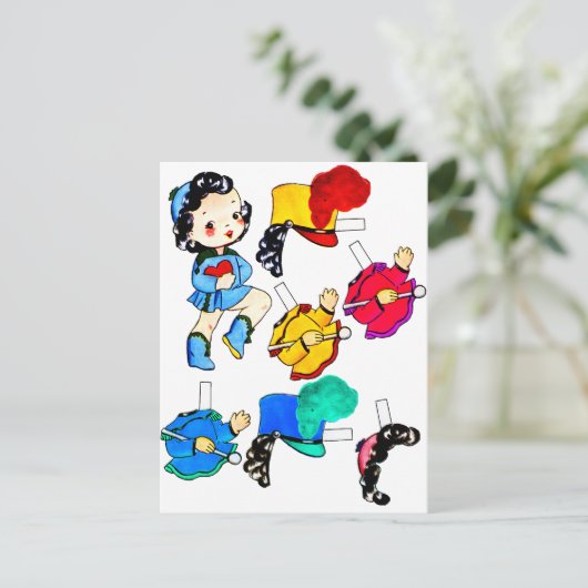 ヴィンテージスクールバンドガール紙人形カットアウト ポストカード (スタンド正面)