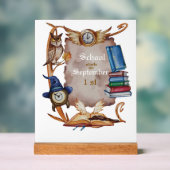 ヴィンテージスクールフクロウ水彩スタイル アクリルサイン (ニュートラル)