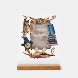 ヴィンテージスクールフクロウ水彩スタイル アクリルサイン