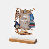 ヴィンテージスクールフクロウ水彩スタイル アクリルサイン (傾斜)