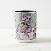 ヴィンテージスケッチのピンクのハートとバラのボックス マグカップ (中央)