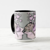 ヴィンテージスケッチのピンクのハートとバラのボックス マグカップ (正面左)