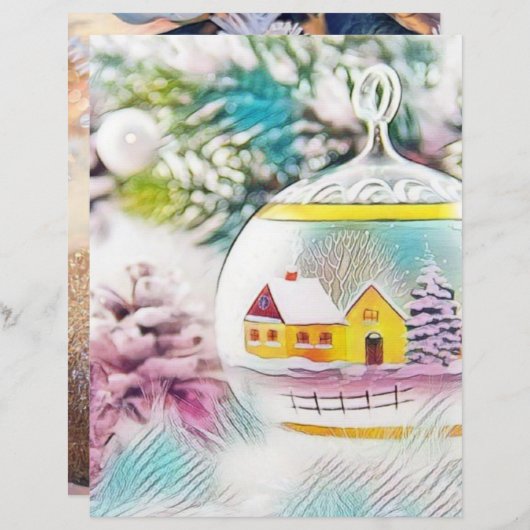 ヴィンテージスケッチクリスマスツリーピンクの装飾 (正面/裏面)