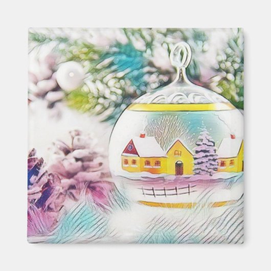 ヴィンテージスケッチクリスマスツリーピンクの装飾 マグネット (正面)