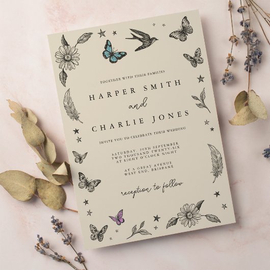 ヴィンテージスケッチシンプル結婚式招待状 招待状