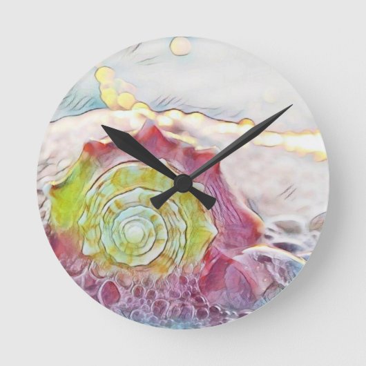 ヴィンテージスケッチピンクイエローシーシェルランバーピロ ラウンド壁時計 (正面)