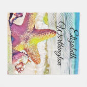 ヴィンテージスケッチピンクイエロースターシーシェル フリースブランケット (正面(横))