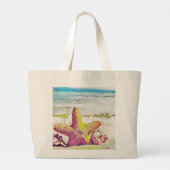 ヴィンテージスケッチピンクイエロースターシーシェル ラージトートバッグ (裏面)