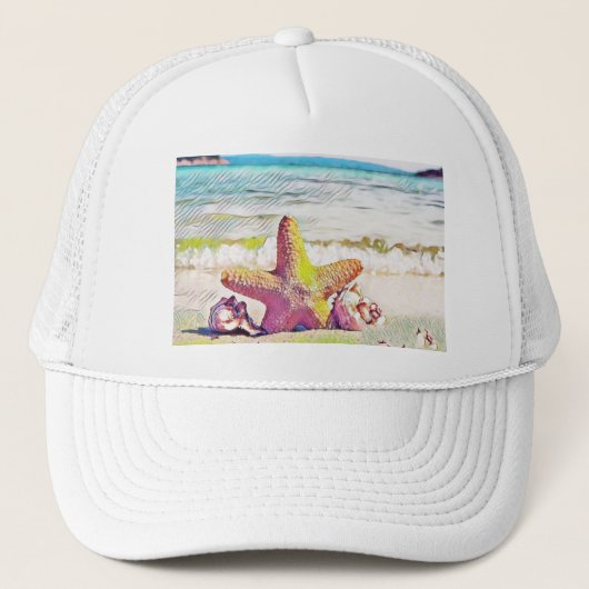 ヴィンテージスケッチピンクイエロースターシーシェルTシャツ キャップ (正面)