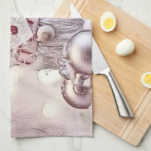 ヴィンテージスケッチピンク格言の雪 キッチンタオル (四つ折り)