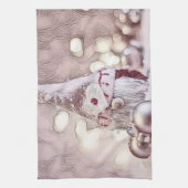 ヴィンテージスケッチピンク格言の雪 キッチンタオル (縦)