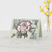 ヴィンテージスケッチホワイト、赤面、レッドローズ カード (黄色い花)