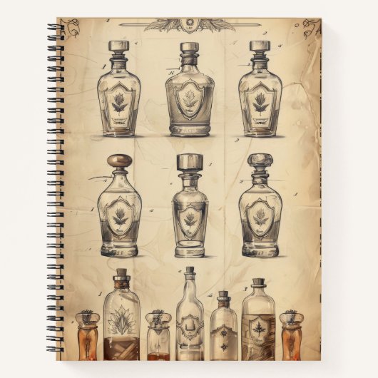 ヴィンテージスケッチボトルオン動揺して紙 ノートブック (正面)