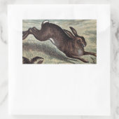 ヴィンテージスケッチランニング:野のウサギ 長方形シール (バッグ)