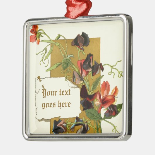 ヴィンテージスケッチレッドスイートピーオーナメント メタルオーナメント (左)