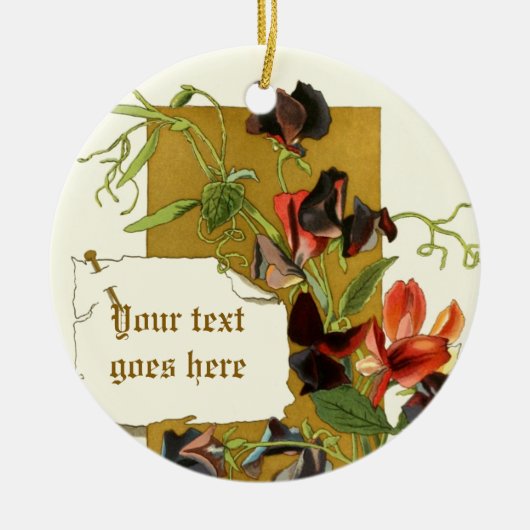 ヴィンテージスケッチレッドパープルスイートピーオーナメント セラミックオーナメント (正面)