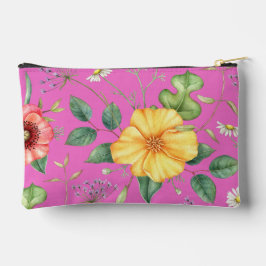 ヴィンテージスケッチワイルドフラワー/ヒックピンク アクセサリーポーチ