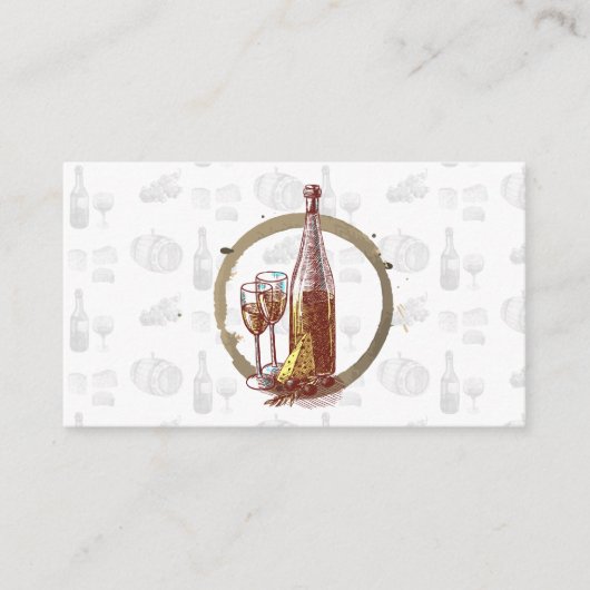 ヴィンテージスケッチワイングラスとボトル 名刺 (正面)