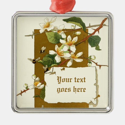 ヴィンテージスケッチ白花オーナメント メタルオーナメント (正面)