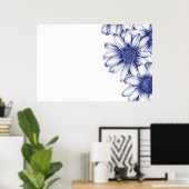 ヴィンテージスケッチ紫デイジー ポスター (ホームオフィス)