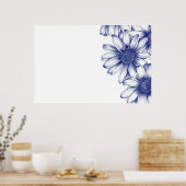 ヴィンテージスケッチ紫デイジー ポスター (キッチン)