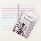 ヴィンテージスケッチ自転車に乗った婦人 ノートブック (内側)