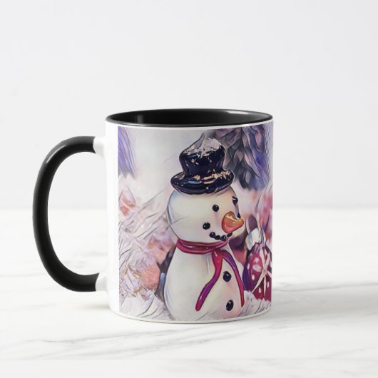 ヴィンテージスケッチ雪だるまの雪水色 マグカップ (左)