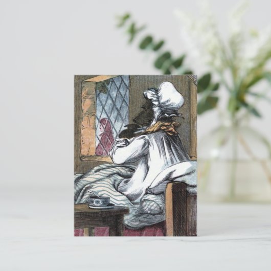 ヴィンテージスケッチ：おばあちゃんの服を着た狼 ポストカード (スタンド正面)