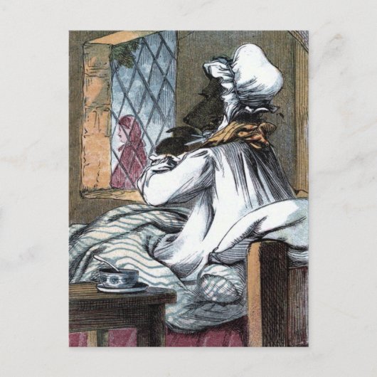 ヴィンテージスケッチ:おばあちゃんの服を着た狼 ポストカード (正面)