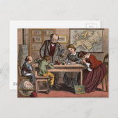 ヴィンテージスケッチ:アンティーク学校先生 ポストカード (正面/裏面)