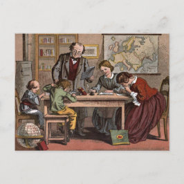 ヴィンテージスケッチ:アンティーク学校先生 ポストカード