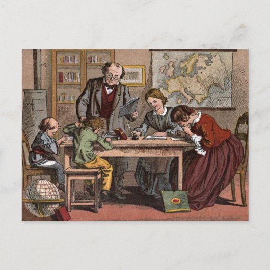 ヴィンテージスケッチ:アンティーク学校先生 ポストカード (正面)