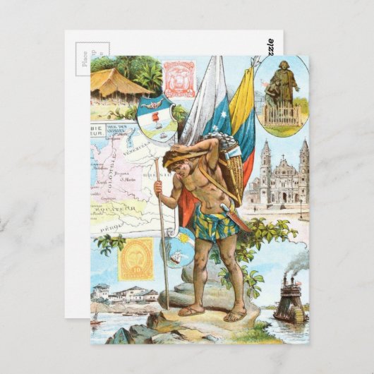 ヴィンテージスケッチ:コロンビアとエクアドル ポストカード (正面/裏面)