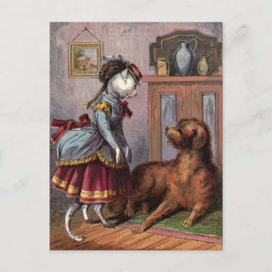ヴィンテージスケッチ:フルドレスのPuss ポストカード (正面)