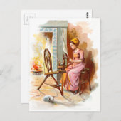 ヴィンテージスケッチ:回転ホイールを持つ女の子 ポストカード (正面/裏面)