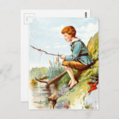 ヴィンテージスケッチ：川の男の子魚釣り ポストカード (正面/裏面)