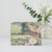 ヴィンテージスケッチ:春の小さな山のコテージ ポストカード (スタンド正面)