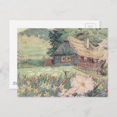 ヴィンテージスケッチ:春の小さな山のコテージ ポストカード (正面/裏面)