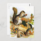 ヴィンテージスケッチ:秋のリス ポストカード (正面/裏面)