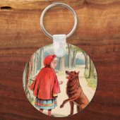 ヴィンテージスケッチ：赤いライディングフードとオオカミ キーホルダー (正面)