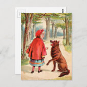 ヴィンテージスケッチ：赤いライディングフードとオオカミ ポストカード (正面/裏面)