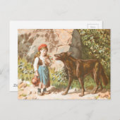 ヴィンテージスケッチ：赤いライディングフードとオオカミ ポストカード (正面/裏面)
