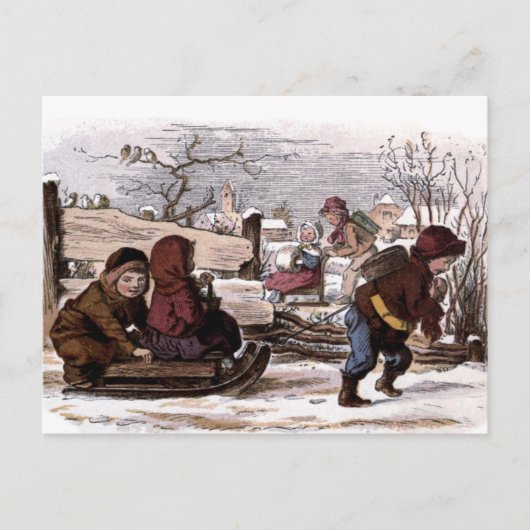 ヴィンテージスケッチ:雪の中のスレッド ポストカード (正面)