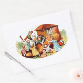 ヴィンテージスケッチ:靴の中に住む女性 楕円形シール (封筒)